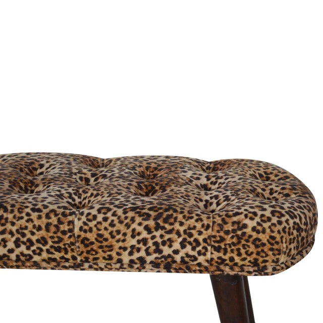 Wood Animal Print Velvet Bench With Deep Button Seat For Sale - Image 7 of 7