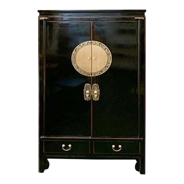Asian Contemporary Black Lacquer Armoire For Sale