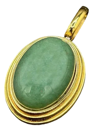 1980s Large 14k Gold Stepped Natural Aventurine Oval Pendant