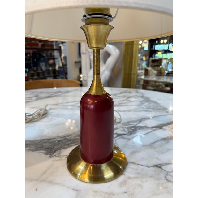 Vintage Red & Brass Table Lamps With Linen Shades - a Pair For Sale - Image 11 of 18
