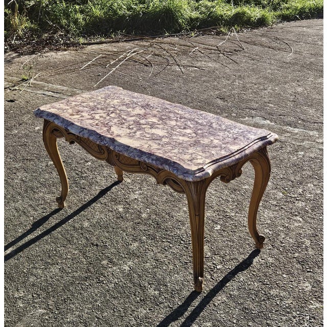 Wood Vintage Louis XV Ash Wood & Marble Cocktail Table, 1960s For Sale - Image 7 of 18