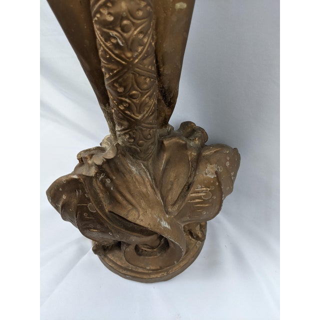 Metal Monumental Gothic Revival Angel Pedestal Candleholder With Mythological Dragon Base For Sale - Image 7 of 16