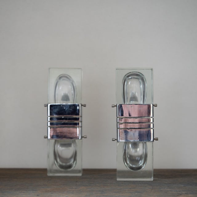 Silver Murano Glass and Chromed Brass Wall Lights, Italy, 1970s, Set of 2 For Sale - Image 8 of 18