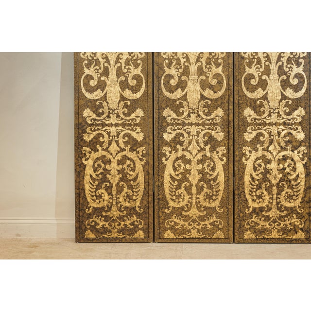 Vintage Four-Panel Screen with Gilt Renaissance-Style Scroll and Urn Motifs For Sale - Image 10 of 18