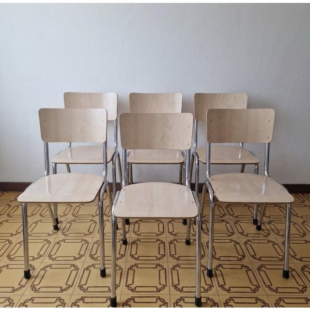 Modern Chairs Chrome Tubular Frame and Curved Wood, 1970s For Sale - Image 16 of 16