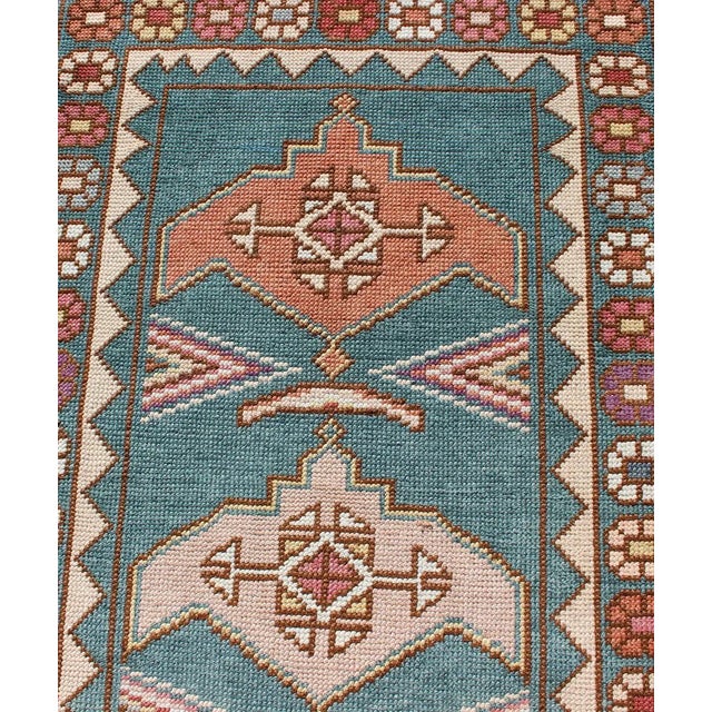 Vintage Turkish Oushak Runner With Teal, Rust, Ivory, and Lavender Tones For Sale - Image 9 of 13