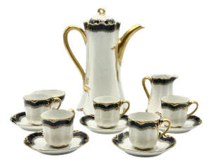 French Art Nouveau Blue and Gold Porcelain Demitasse Coffee Service from Haviland Limoges, France, 1900s, Set of 13