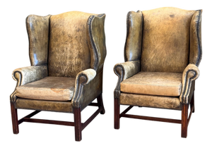 Pair of 19th Century English Leather Wing Back Chairs