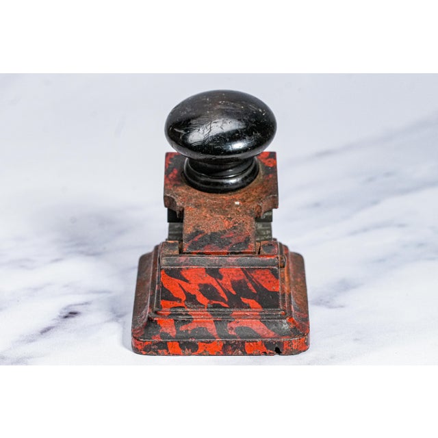 Metal Unusual Painted Pattern Antique Metal Cast Iron Desk Embosser Clamp Paperweight Industrial Home Decor For Sale - Image 7 of 8