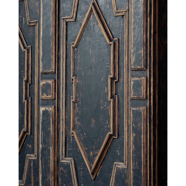 18th Century Baroque Two-Part Cabinet with Black Finish and Blue Interior For Sale - Image 16 of 17