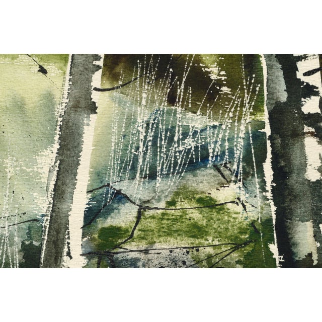 "Birch Trees" Impressionist Watercolor Landscape by John Salminen Circa 1980s-1990s For Sale In Monterey, CA - Image 6 of 9