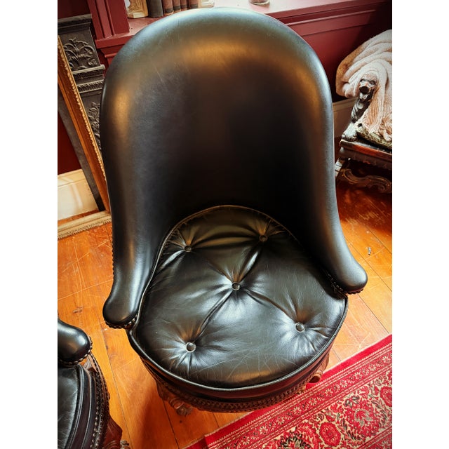 Maitland - Smith Pair of Maitland Smith Leather Swivel Chairs For Sale - Image 4 of 10