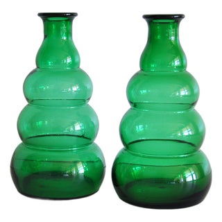 Green Glass Vases by Edvin Ollers for Limmareds Glasbruk, Sweden, 1940s, Set of 2 For Sale