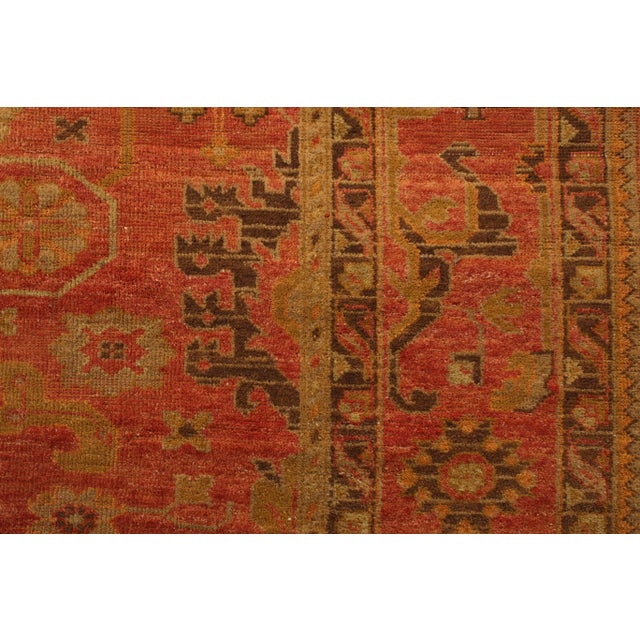 1950s Hand Knotted Vintage Oushak Rug in Red and Brown Geometric Pattern For Sale - Image 5 of 6
