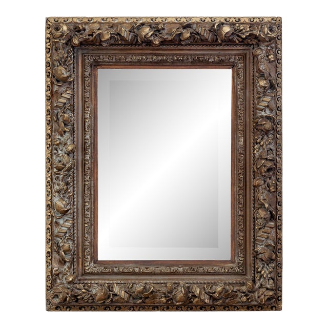Late 19th Century Ornate Deep Framed Beveled Mirror With Roses, Blossoms & Buds For Sale