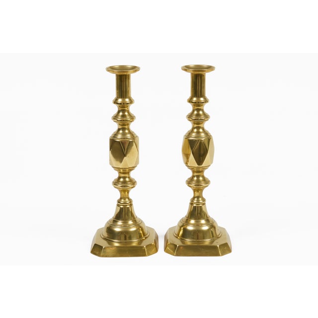 Late 19th Century English Antique Brass "Ace of Diamonds" Candlesticks, a Pair For Sale - Image 5 of 9