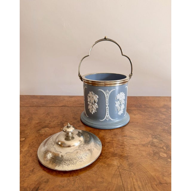 Antique Victorian Jasperware Biscuit Barrel, 1880 For Sale - Image 3 of 7