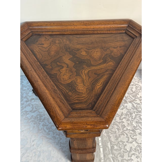 Pair of 1970’s Vintage Burr Walnut Veneer Triangular Side Tables For Sale - Image 4 of 8