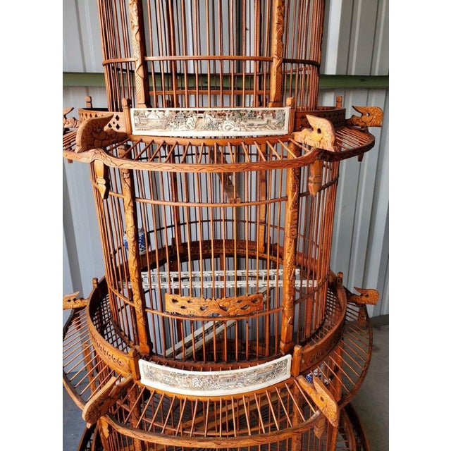 Monumental Antique Chinese Architectural Hand Carved Bone Bamboo Wood Pagoda Birdcage Chairish