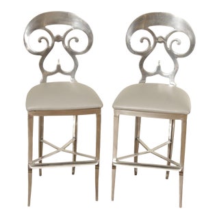 1990s O'Brien Ironworks Aluminum Biedermeier Counter Stools - A Pair For Sale