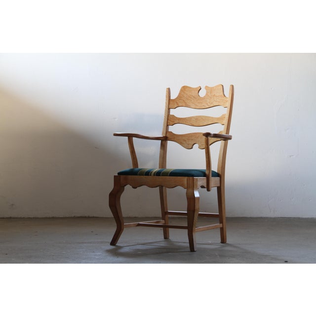 Brown Vintage Brutalist Oak Razorblade Armchairs attributed to Henning Kjærnulf, 1960s, Set of 2 For Sale - Image 8 of 18