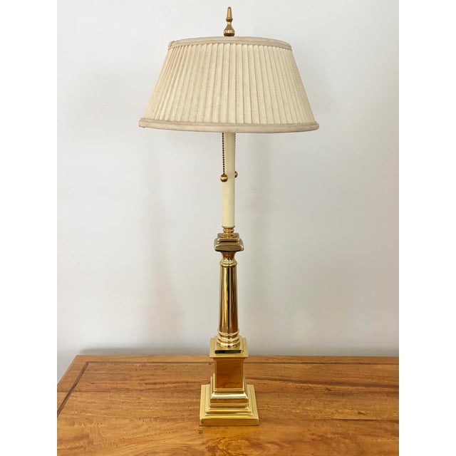 Vintage Tall Brass Candlestick Lamp With Shade For Sale - Image 10 of 10