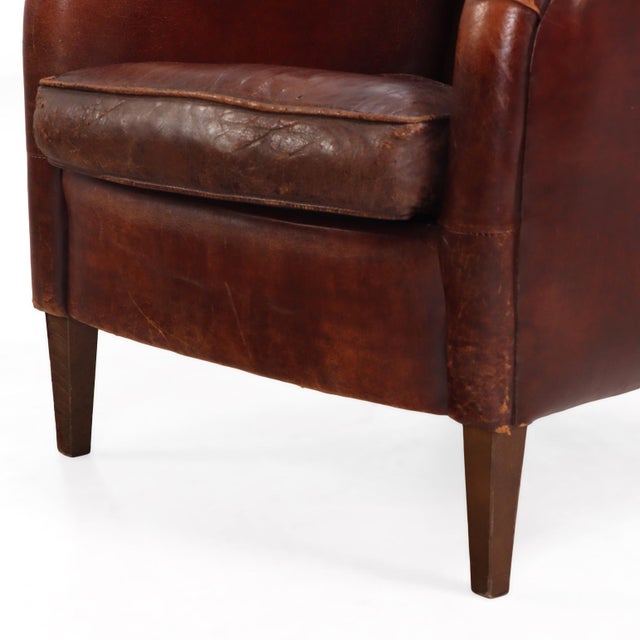 Wood Dutch Art Deco Style Leather Club Chair, C. 1960. For Sale - Image 7 of 8