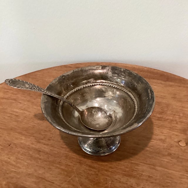 Antiques Sterling Filled Reinforced Pedestal Compote/Bowl & Spoon For Sale - Image 10 of 13
