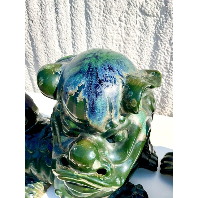 Vintage Emerald Glazed Ceramic Foo Dogs – A Pair For Sale - Image 10 of 12