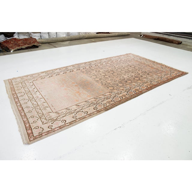 Traditional Antique Khotan Wool Rug Handmade in Peach Color With Geometric Pattern For Sale - Image 3 of 9