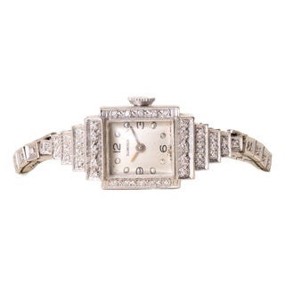 1930s Art Deco Blancpain 1 Carat Diamond Ladies Cocktail Watch 14k White Gold For Sale
