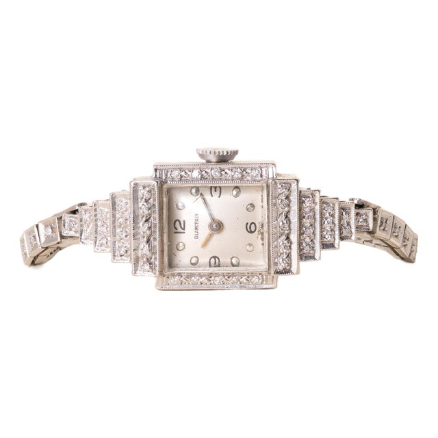 1930s Art Deco Blancpain 1 Carat Diamond Ladies Cocktail Watch 14k White Gold For Sale