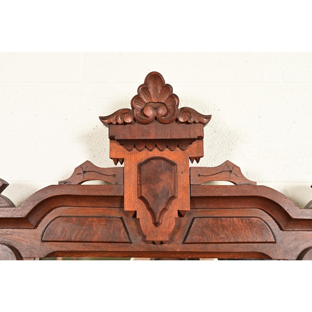 Brown Herter Brothers Style Antique Eastlake Victorian Carved Burled Walnut Marble Top Vanity Dresser With Mirror, Circa 1880s For Sale - Image 8 of 18
