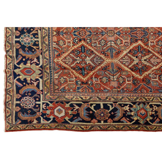 1940s 10x12 Antique Handmade Persian Mahal Rug - Large Scale Red & Blue Wool Carpet For Sale - Image 5 of 10