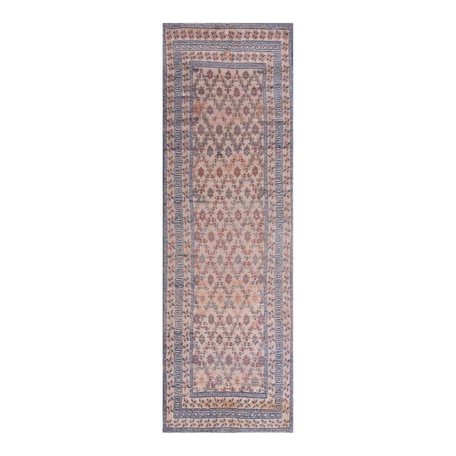 Distinguished Ivory Background Color With Soft Color Diamond Pattern Antique Indian Agra Cotton Rug For Sale