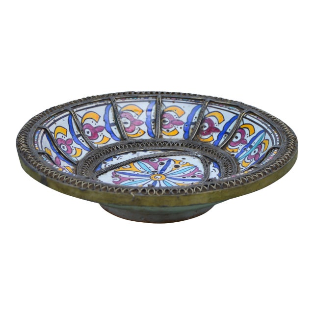 Ceramic Plate W/ Moorish Motif & Inlay For Sale