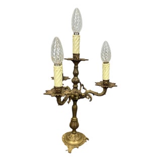 Vintage French Rococo Style Brass 3-Arm Candelabra For Sale
