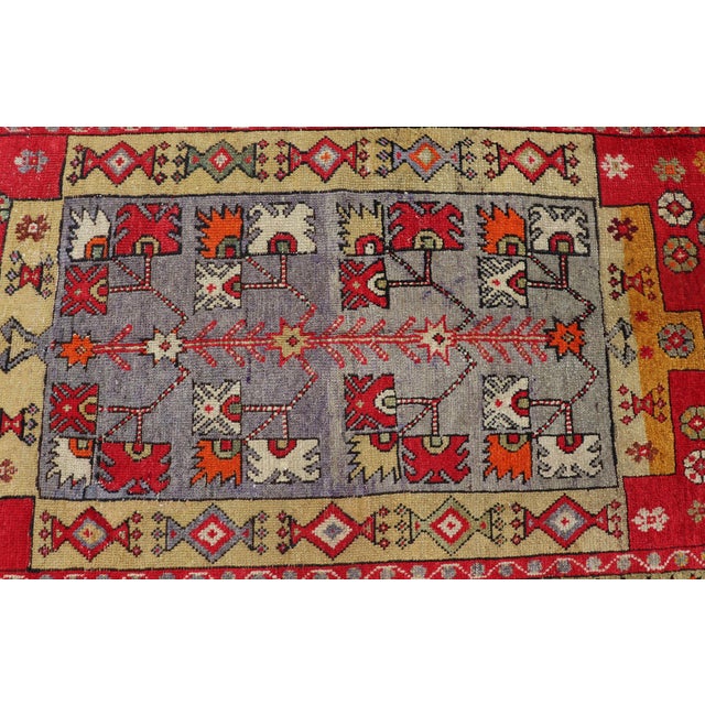 Colorful Antique Turkish Small Oushak Carpet in Multi Layered Design For Sale - Image 12 of 14