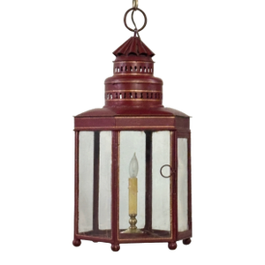Large Red Tole Painted Lantern Light Fixture, American 19th Century Circa 1840