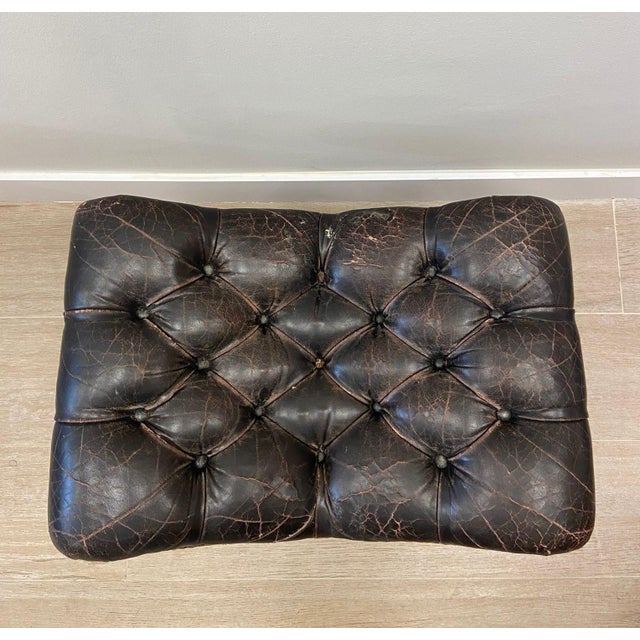 Wood Brown Leather Escabel, 1970s For Sale - Image 7 of 15