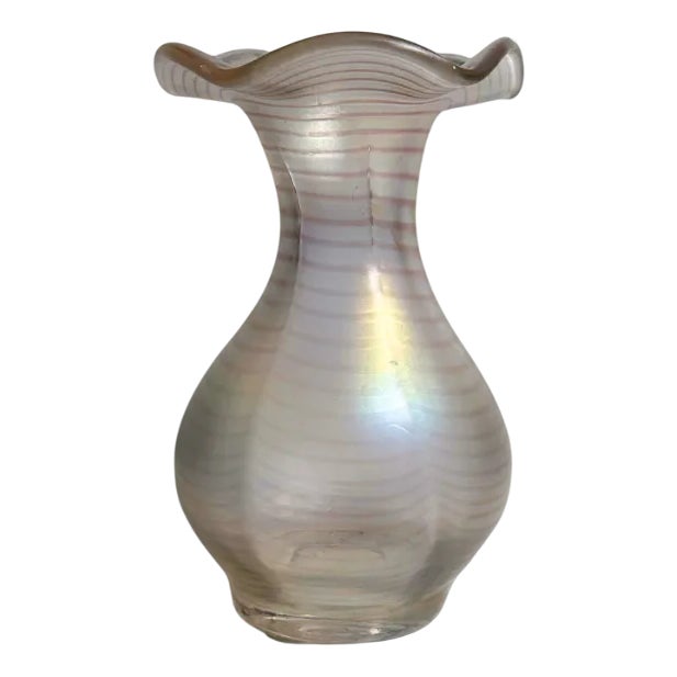 Iridescent Glass Vase by Gallo Jugendstil, 1980s For Sale