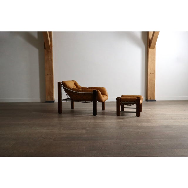 Amazonas Lounge Chair with Ottoman in Cognac Leather by Jean Gillon Brazil 1960s For Sale - Image 10 of 18