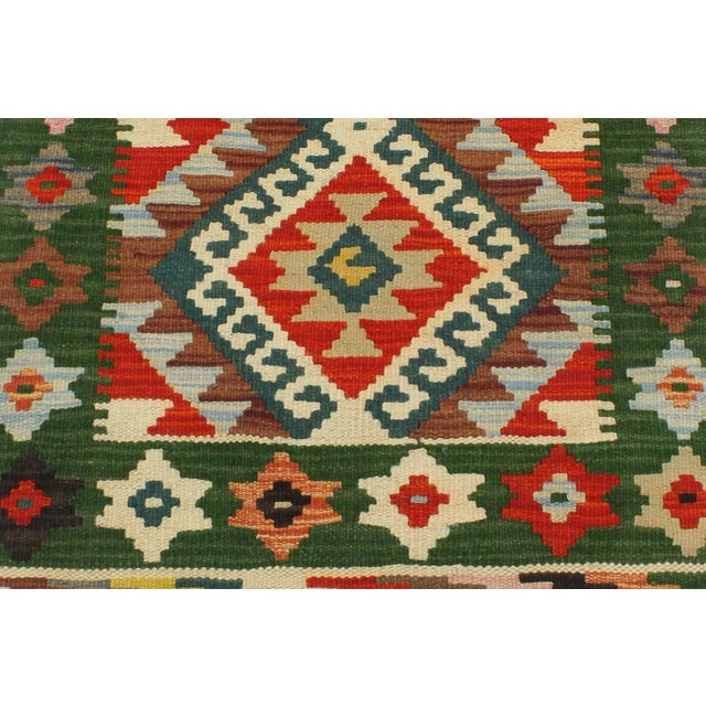 1990s Rustic Kilim Rust Green Wool Rug - 2'0" X 2'11" For Sale - Image 4 of 7