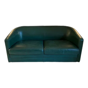 Art Deco Style Green Leather Three Seats Sofa. Circa 1980