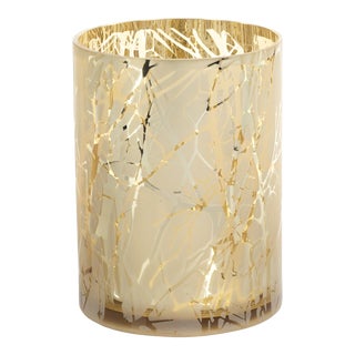 Gold Plated Branch Design LED Glass Hurricane, 9.5" For Sale