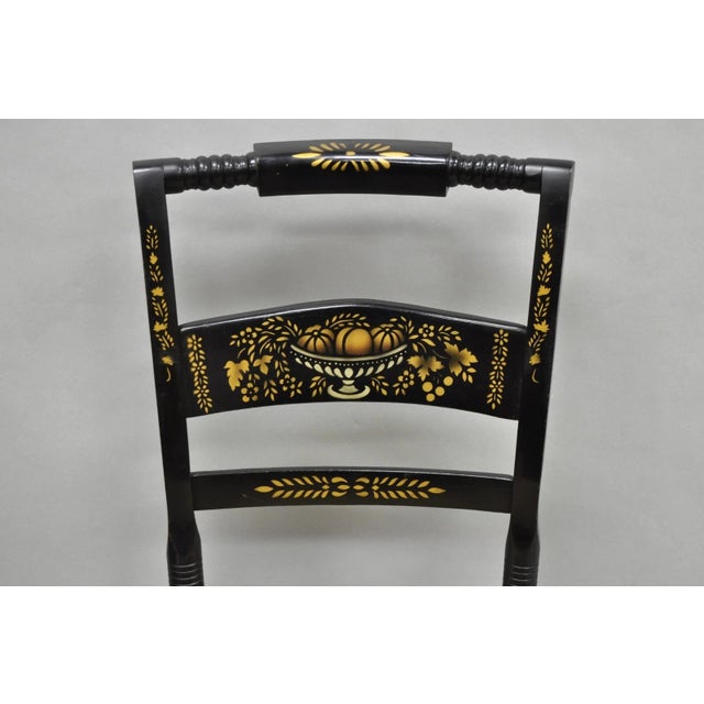 Vintage Nichols & Stone Hitchcock Harvest Stencil Painted Black Side Chair. Circa Mid 20th Century. Measurements: 35.5" H...