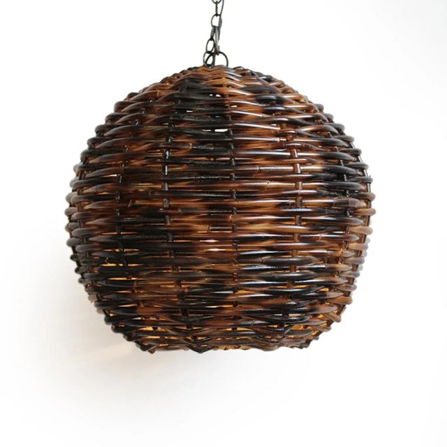 Burnt Bamboo Globe Pendant Light Small For Sale - Image 4 of 9