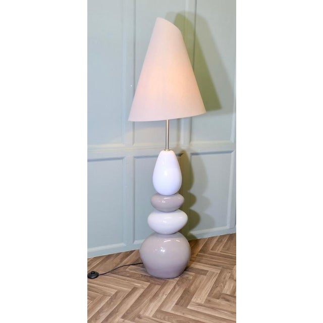 Very Tall Pebble Standard Floor Lamp from France A Charming and full height piece in greys with an oversize Lampshade All...