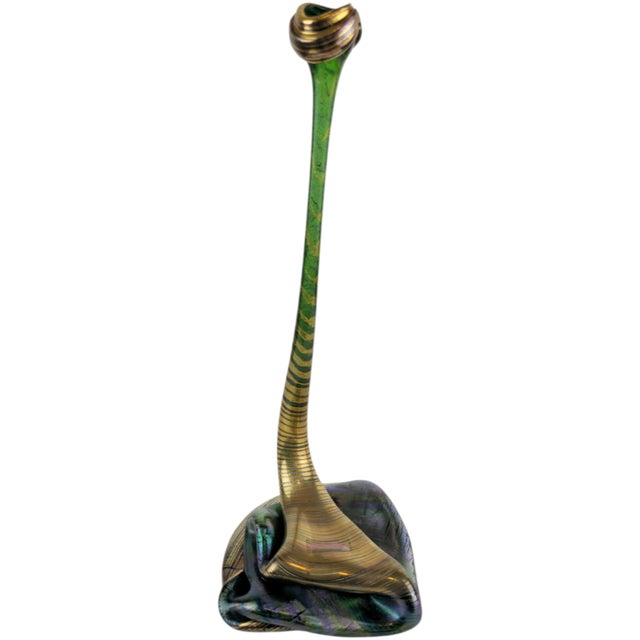 German Green and Golden Iridescent Glass Snake Vase, 1980s For Sale - Image 6 of 8