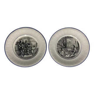 Digoin Sarreguemines Transferware Plates: Christopher Columbus & Claude Chappe For Sale